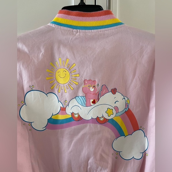 CARE BEARS Rainbow Varsity Bomber Racing Jacket Girls Juniors Size Medium NEW - Picture 7 of 8